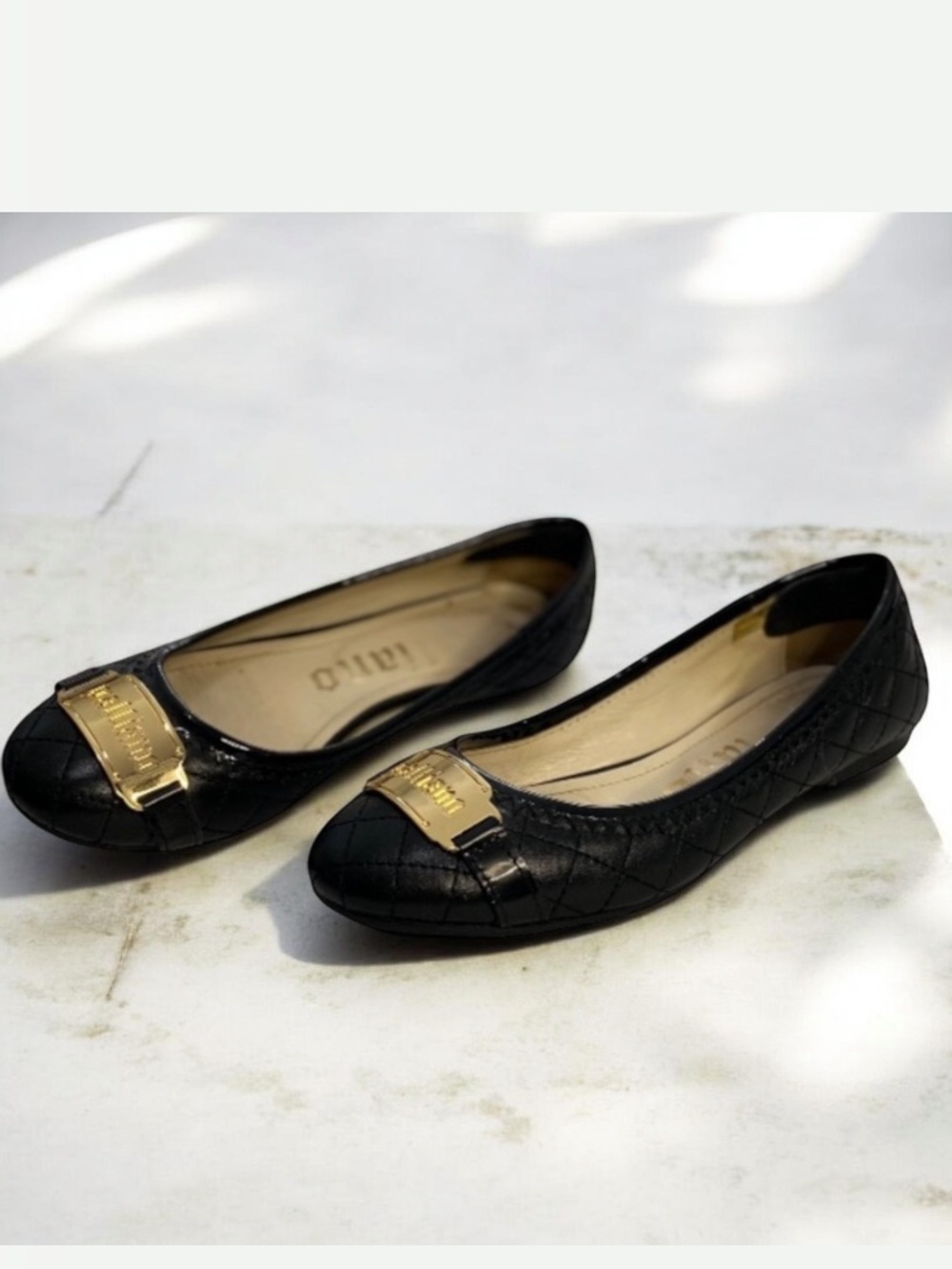 John Galliano Black Gold Leather Flat Shoes Size 37